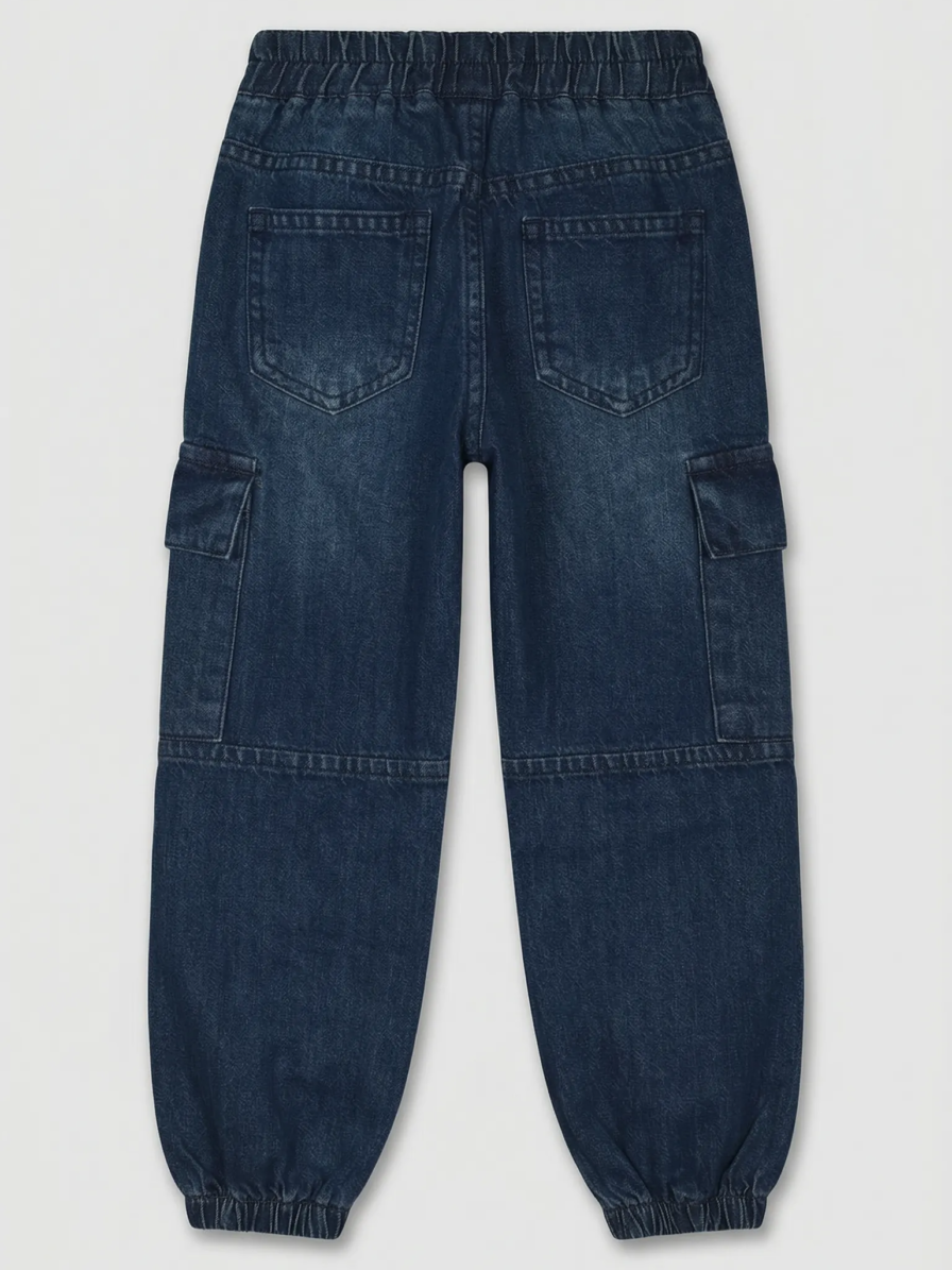 Blue baggy cargo jeans for girls by Level Apparels Pakistan