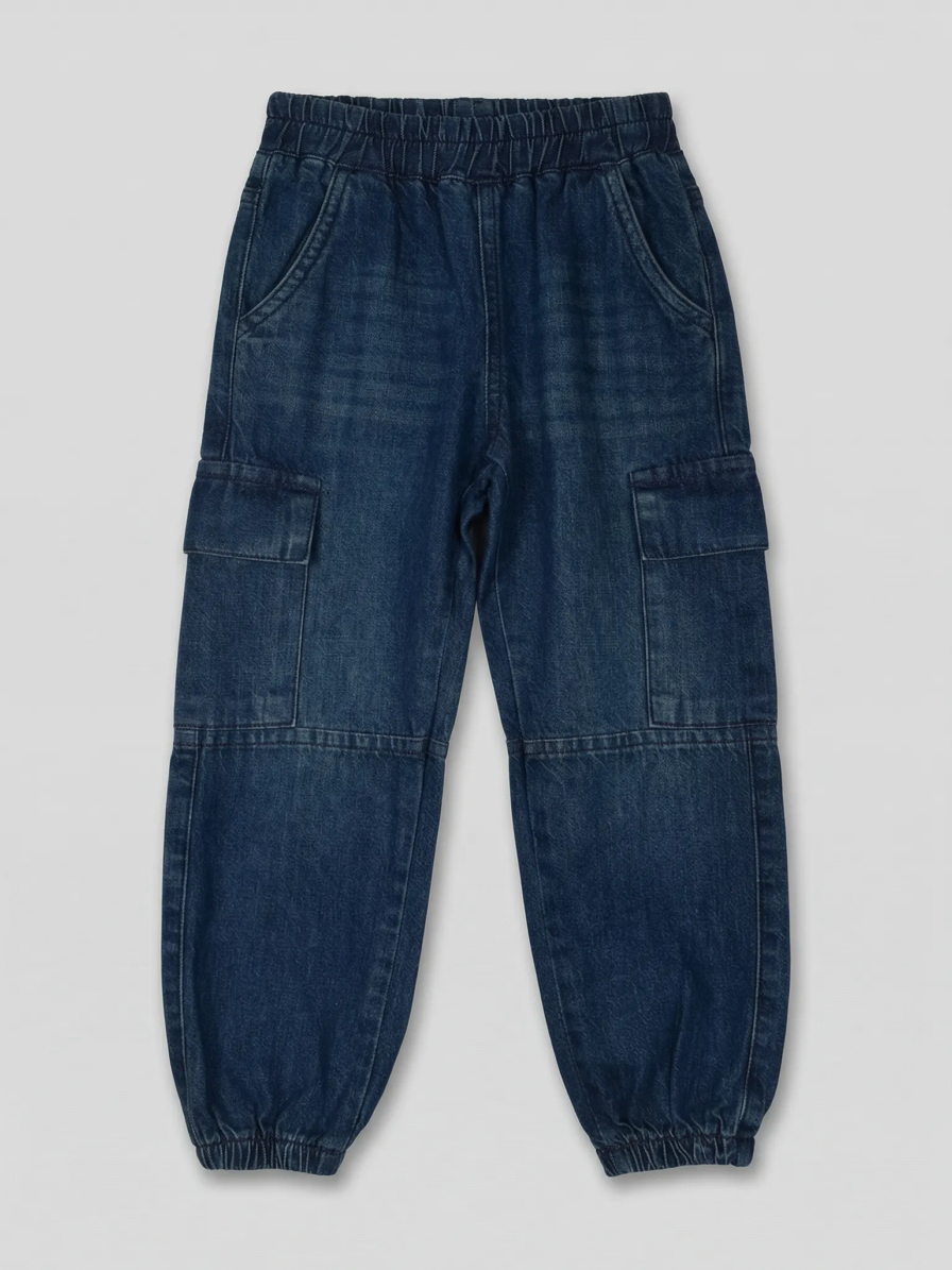 Blue baggy cargo jeans for girls by Level Apparels Pakistan