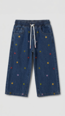 Blue multicolor flower embroidered jeans for girls by Level Apparels Pakistan