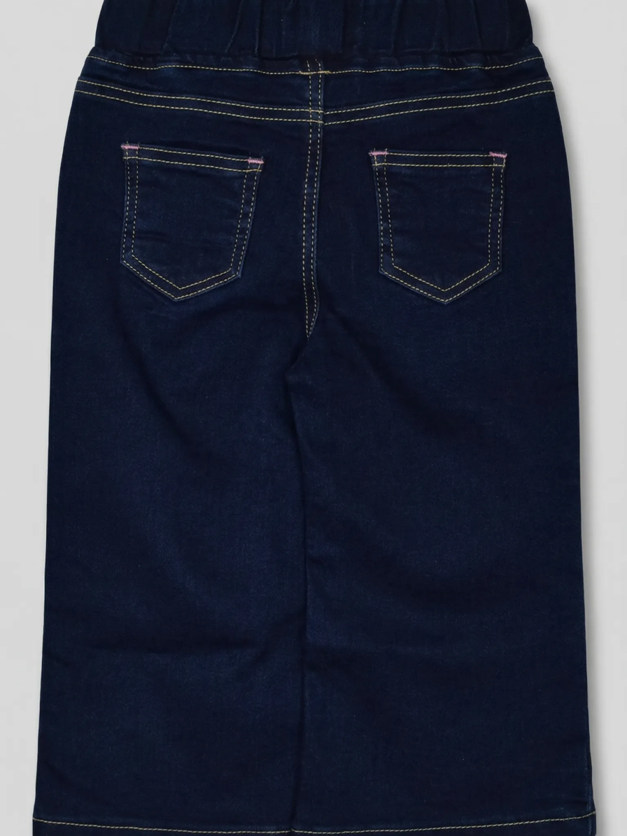 Navy colourful heart embroidered jeans for girls by Level Apparels Pakistan