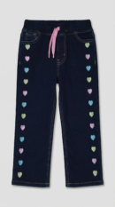 Navy colourful heart embroidered jeans for girls by Level Apparels Pakistan