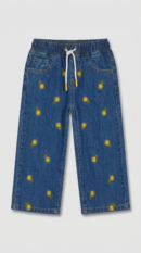 Blue yellow sun embroidery jeans for girls by Level Apparels Pakistan