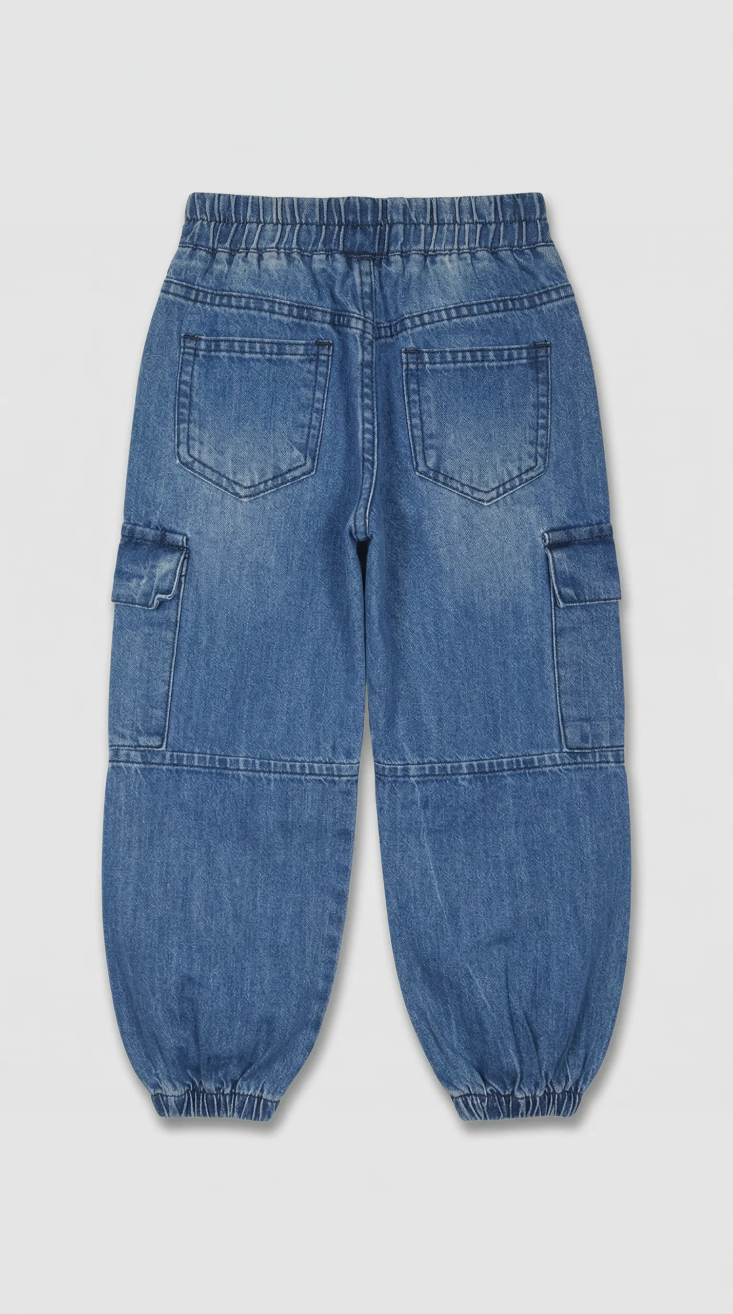 Light blue baggy cargo jeans for girls by Level Apparels Pakistan