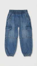 Light blue baggy cargo jeans for girls by Level Apparels Pakistan