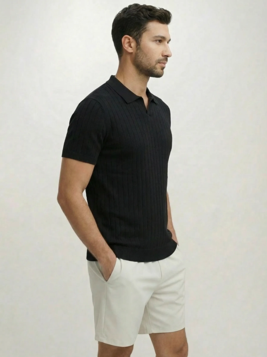 Cream cable knit polo shirt for men by Level Apparels Pakistan