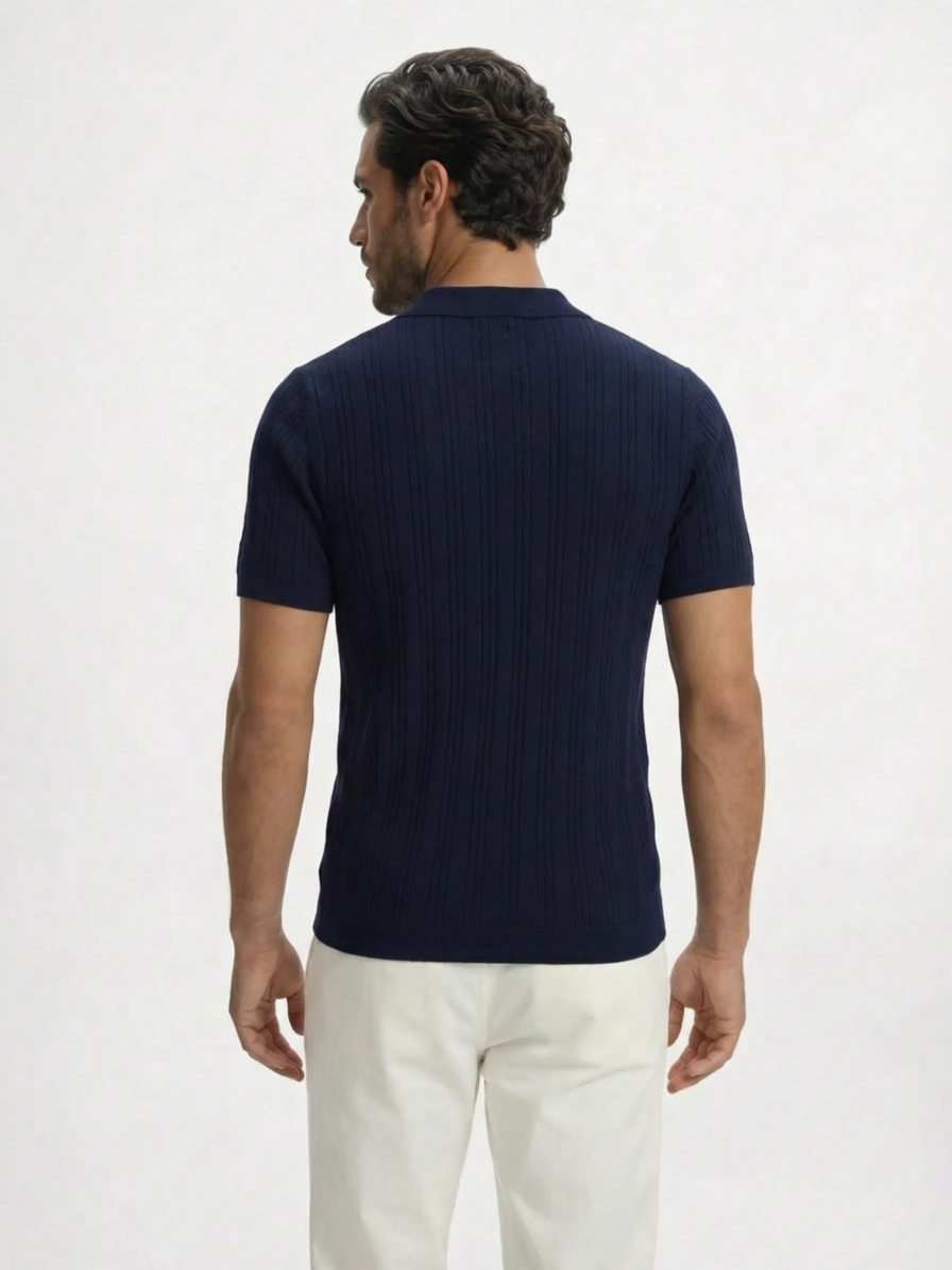 Navy mixed ribbed polo shirt for men by Level Apparels Pakistan