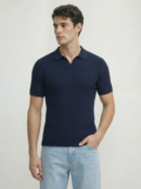 Navy tight ribbed slim fit polo shirt for men by Level Apparels Pakistan