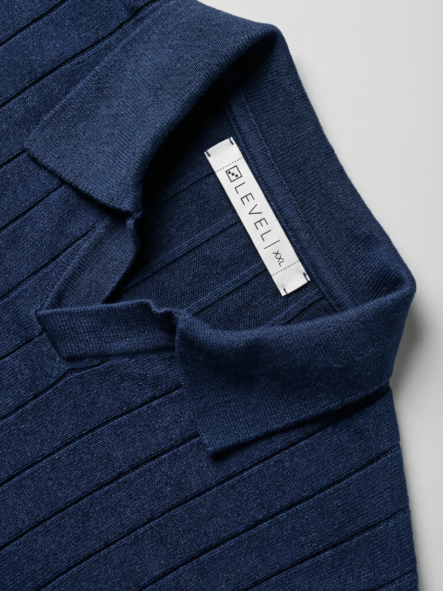 Navy wide ribbed polo shirt for men by Level Apparels Pakistan