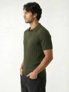 Olive ribbed button polo shirt for men by Level Apparels Pakistan
