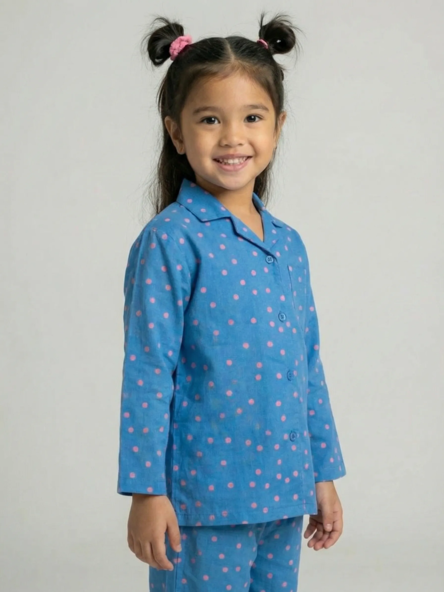 Polka dot kurta trouser set for girls by Level Apparels Pakistan