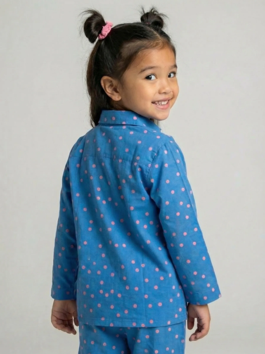 Polka dot kurta trouser set for girls by Level Apparels Pakistan