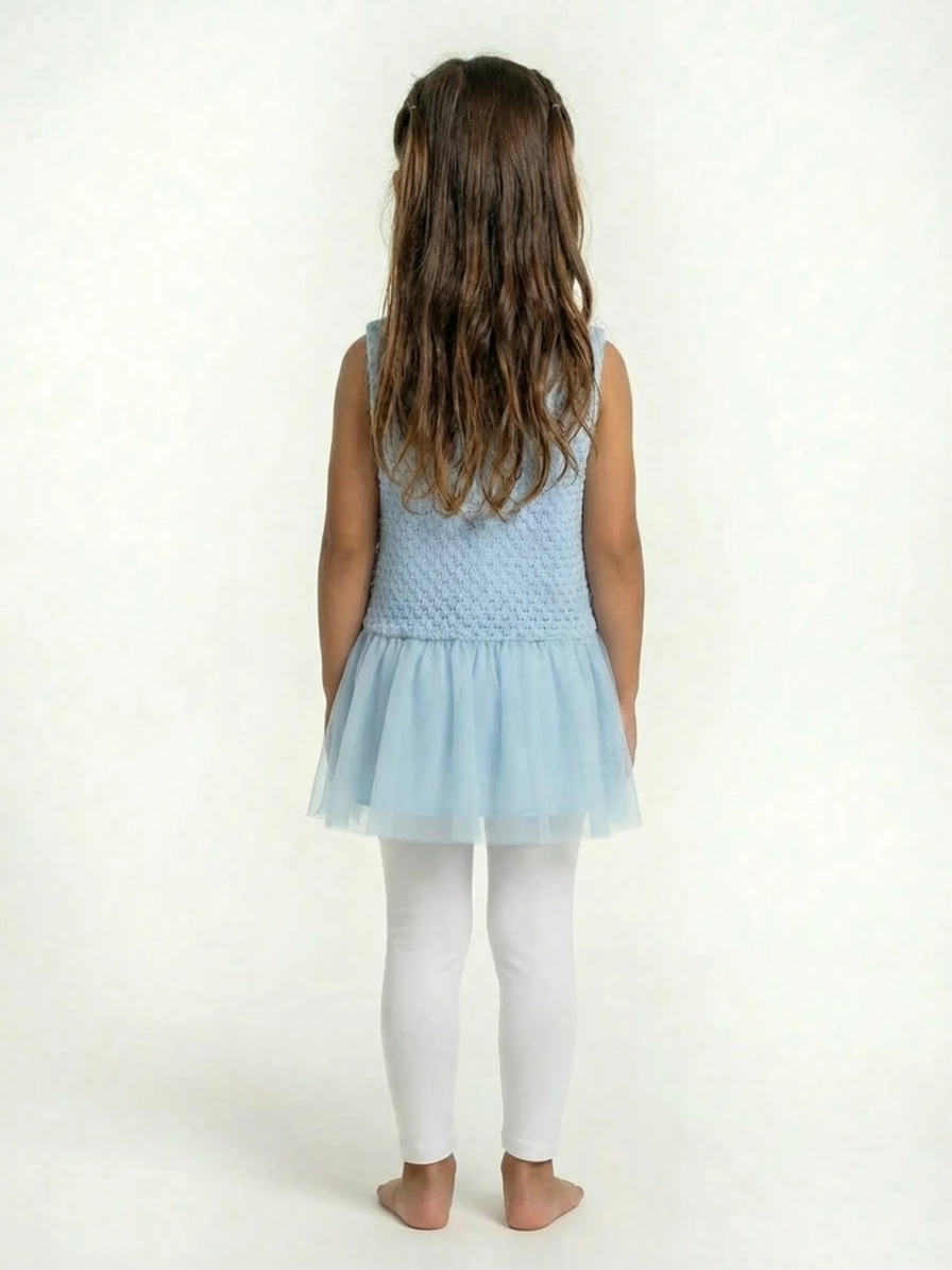 Sky blue net frock for girls by Level Apparels Pakistan