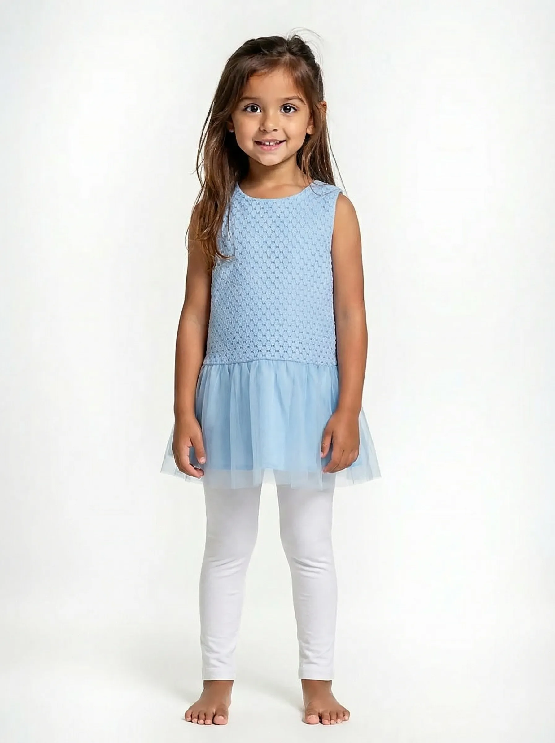 Sky blue net frock for girls by Level Apparels Pakistan